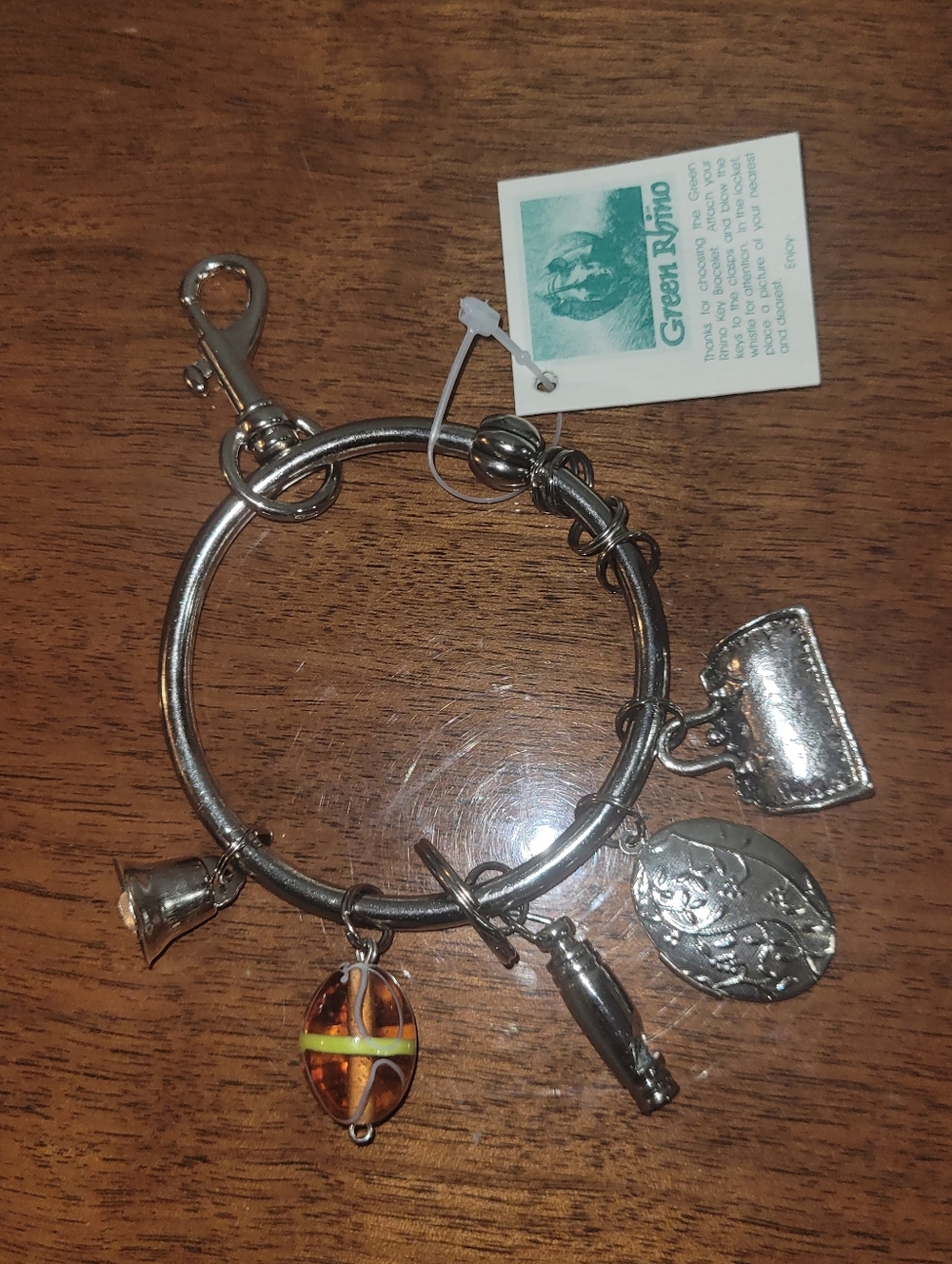 NWT Green Rhino Charm Holder. Clips onto Purse, Belt, Bookbag, Bracelet